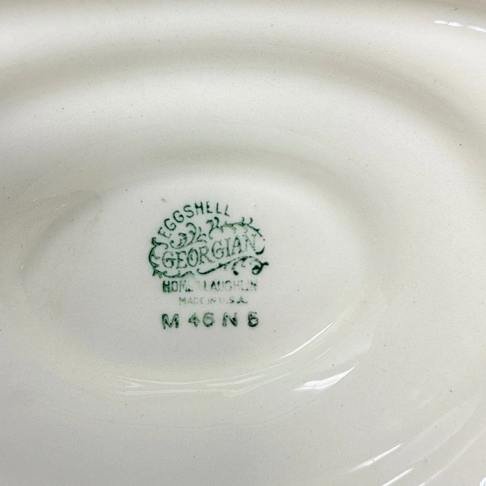 Homer Laughlin Eggshell Georgian Gravy Boat Attached Underplate Floral Blue Gold